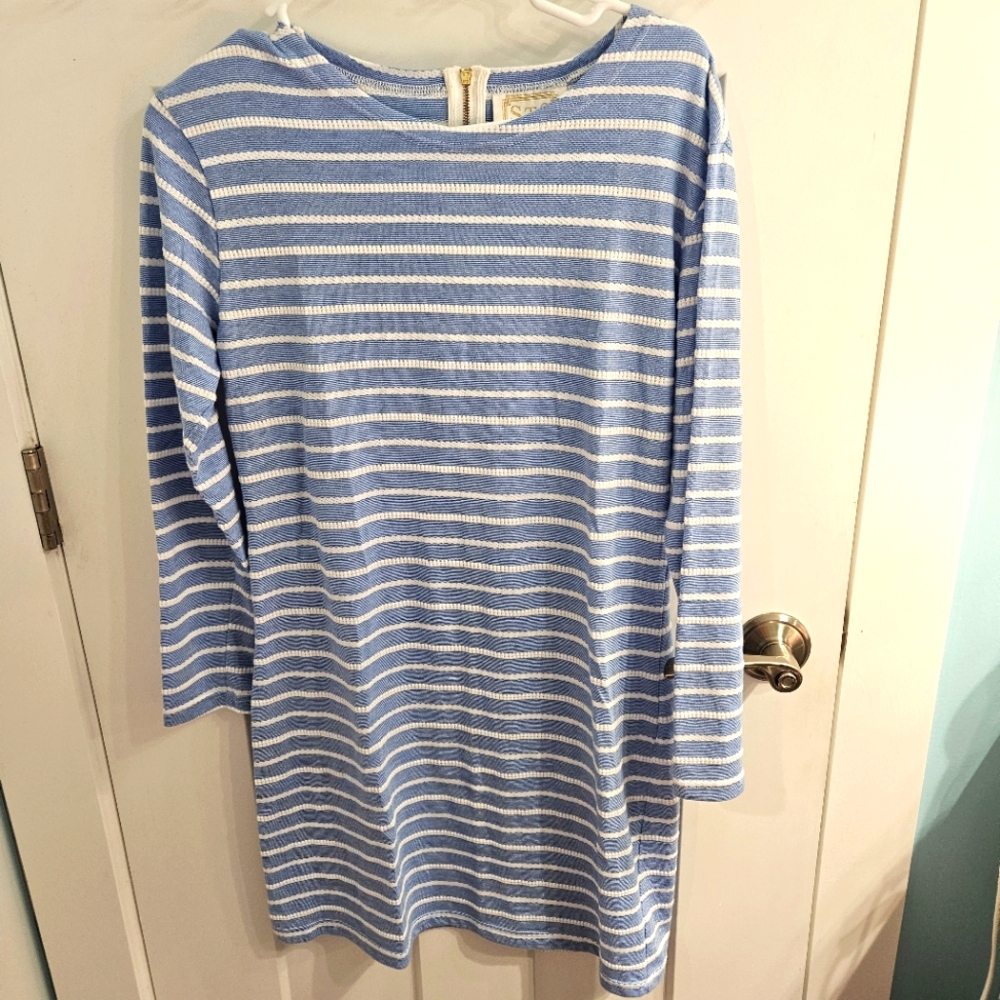 Sail To Sable STS Knit Sheath Dress Blue White Stripe Nautical Comfy